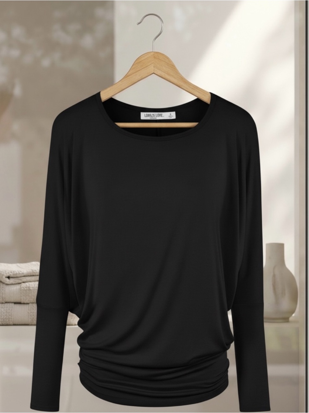 Black Long-Sleeve Dolman Sleeve Top